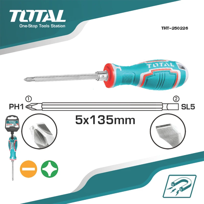 پیچ گوشتی یک سر چهارسو یک سر دو توتال مدل THT-250226 سایز 250 میلی متر